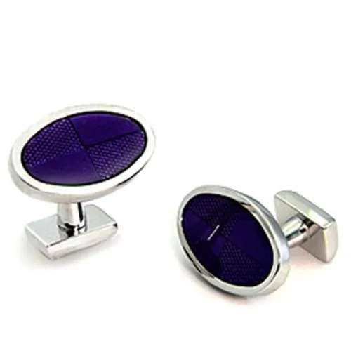 Rhodium Brass Cufflink with Epoxy in Amethyst for Women Amethyst Stone Color Style LO1190
