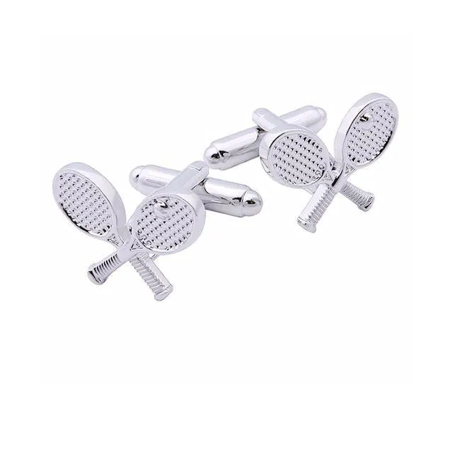 Rhodium  Cross Tennis Racquet Cufflinks