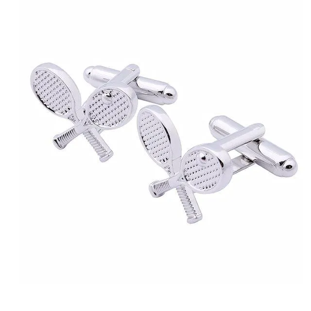 Rhodium  Cross Tennis Racquet Cufflinks