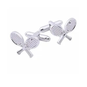 Rhodium  Cross Tennis Racquet Cufflinks