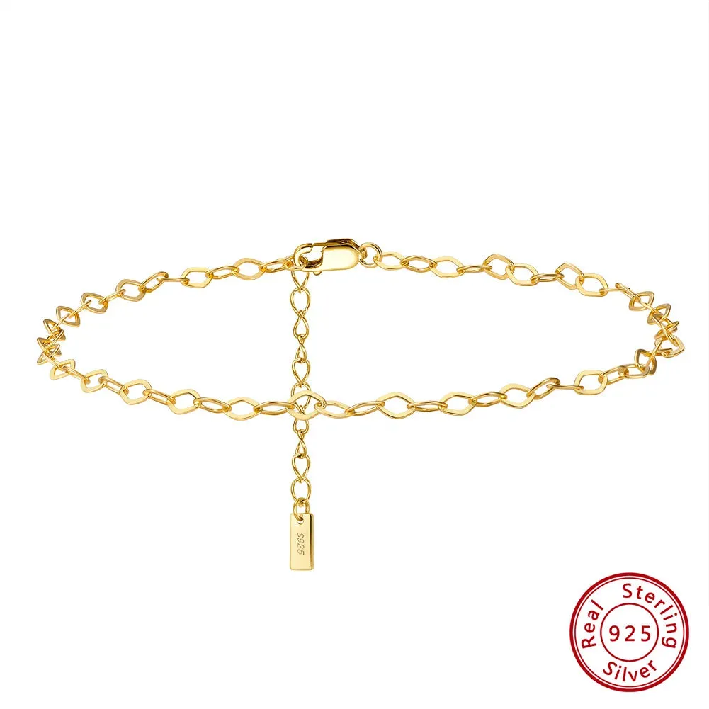 Rhombus Chain Anklets, 2mm (14k Gold Plated | 925 Sterling Silver)