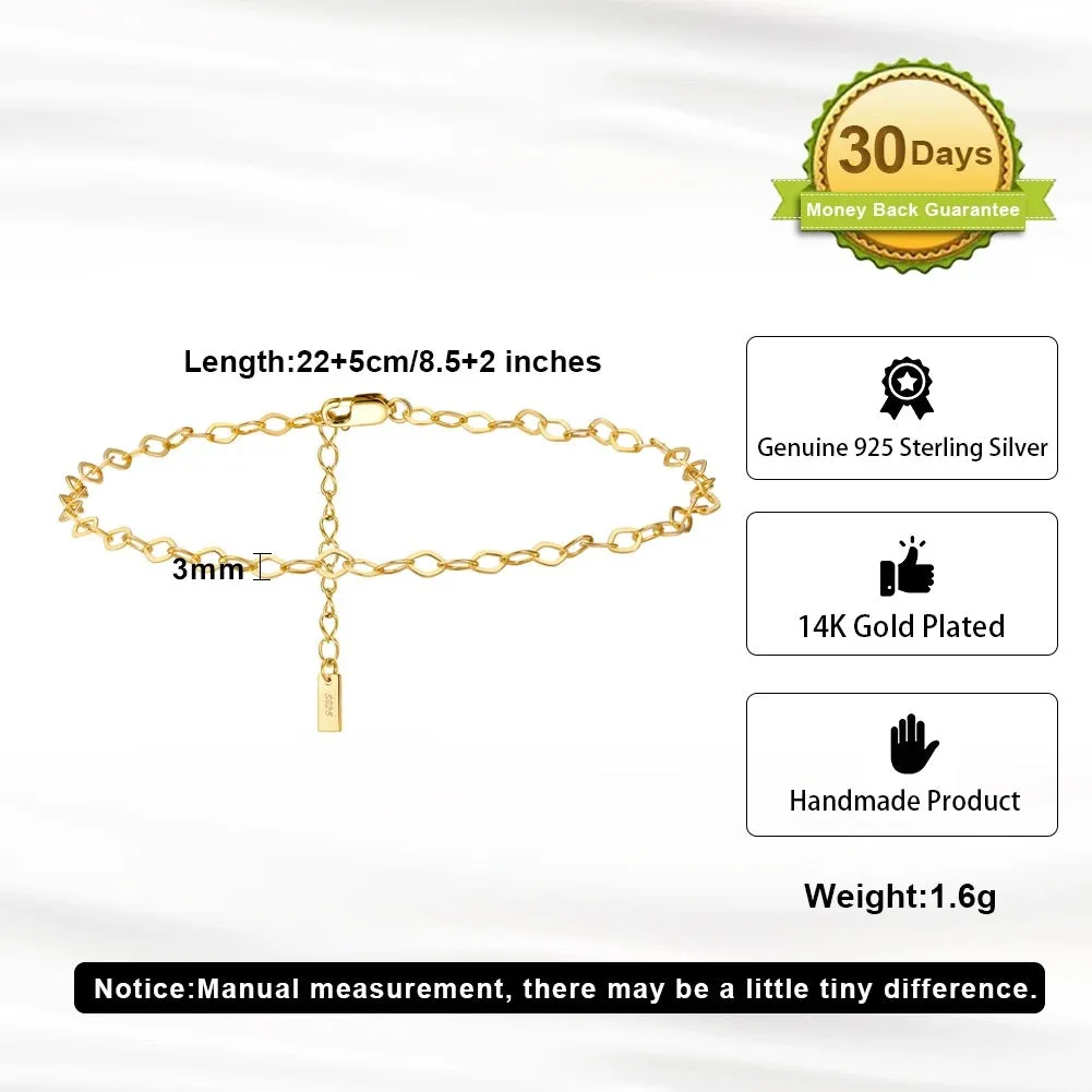Rhombus Chain Anklets, 2mm (14k Gold Plated | 925 Sterling Silver)