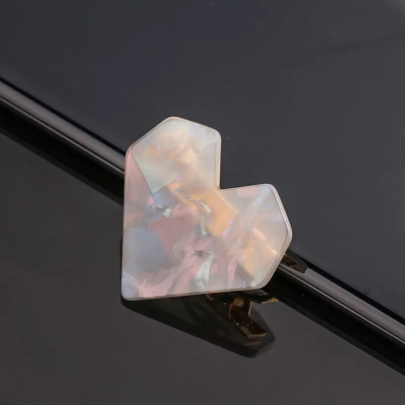 Shimmering Sweet Fashion Love Heart Shape Acrylic Hair Clips