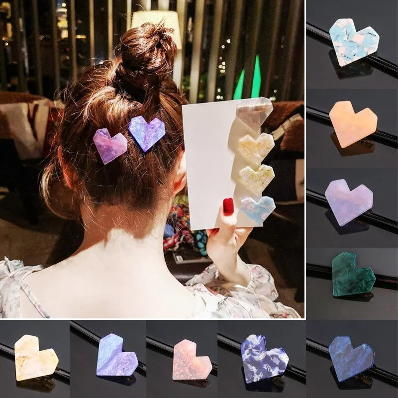 Shimmering Sweet Fashion Love Heart Shape Acrylic Hair Clips