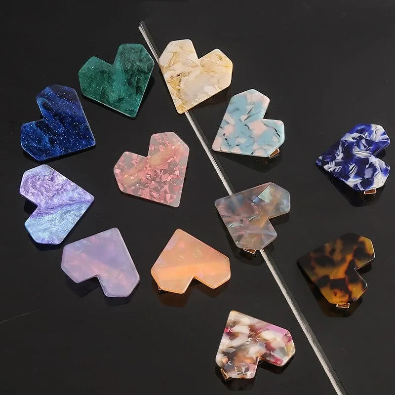 Shimmering Sweet Fashion Love Heart Shape Acrylic Hair Clips