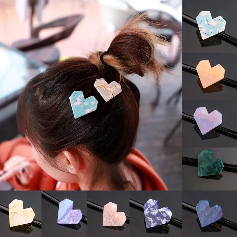 Shimmering Sweet Fashion Love Heart Shape Acrylic Hair Clips