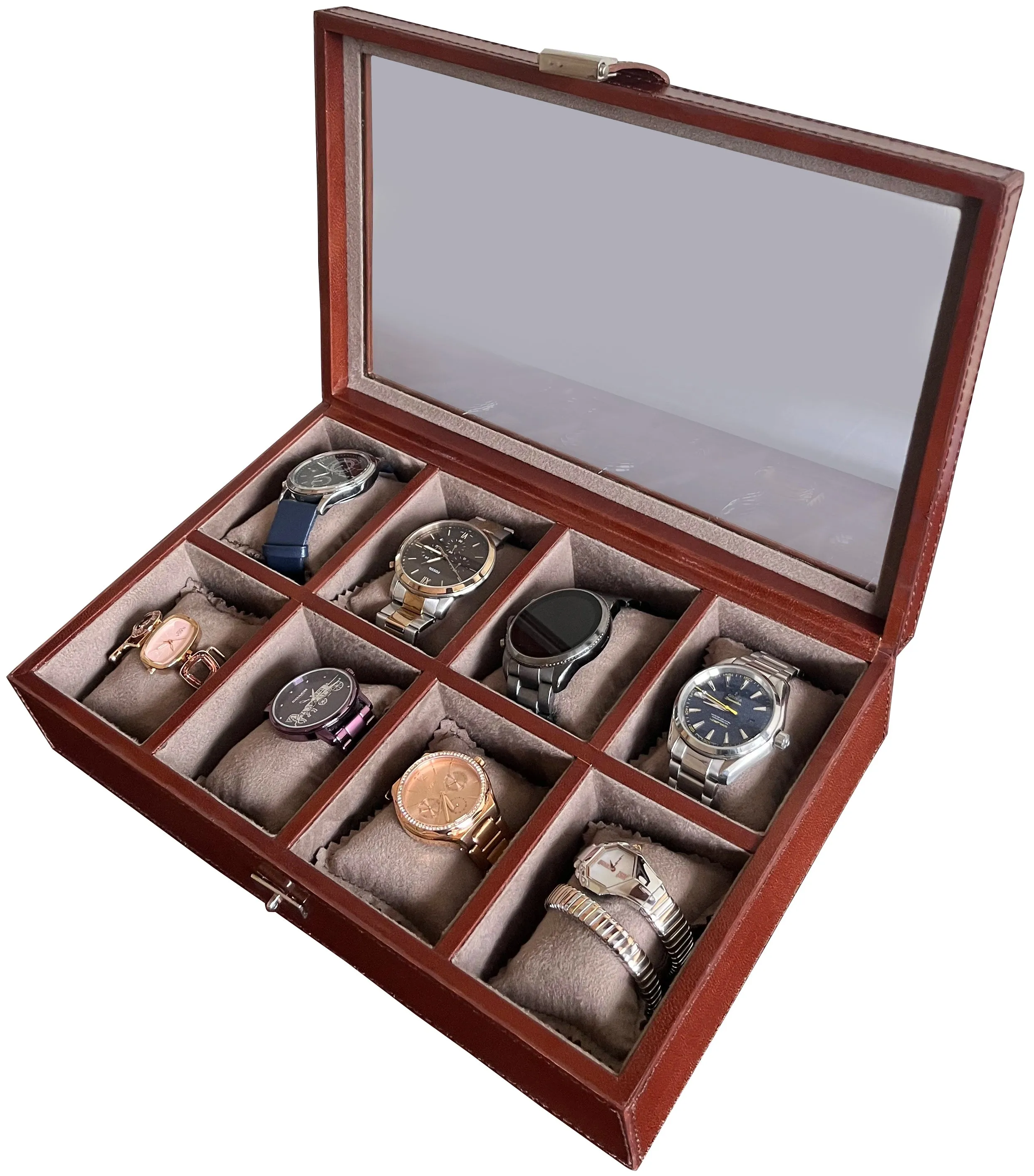 Signature Leather Watch Case - 8 Slots (Brown)