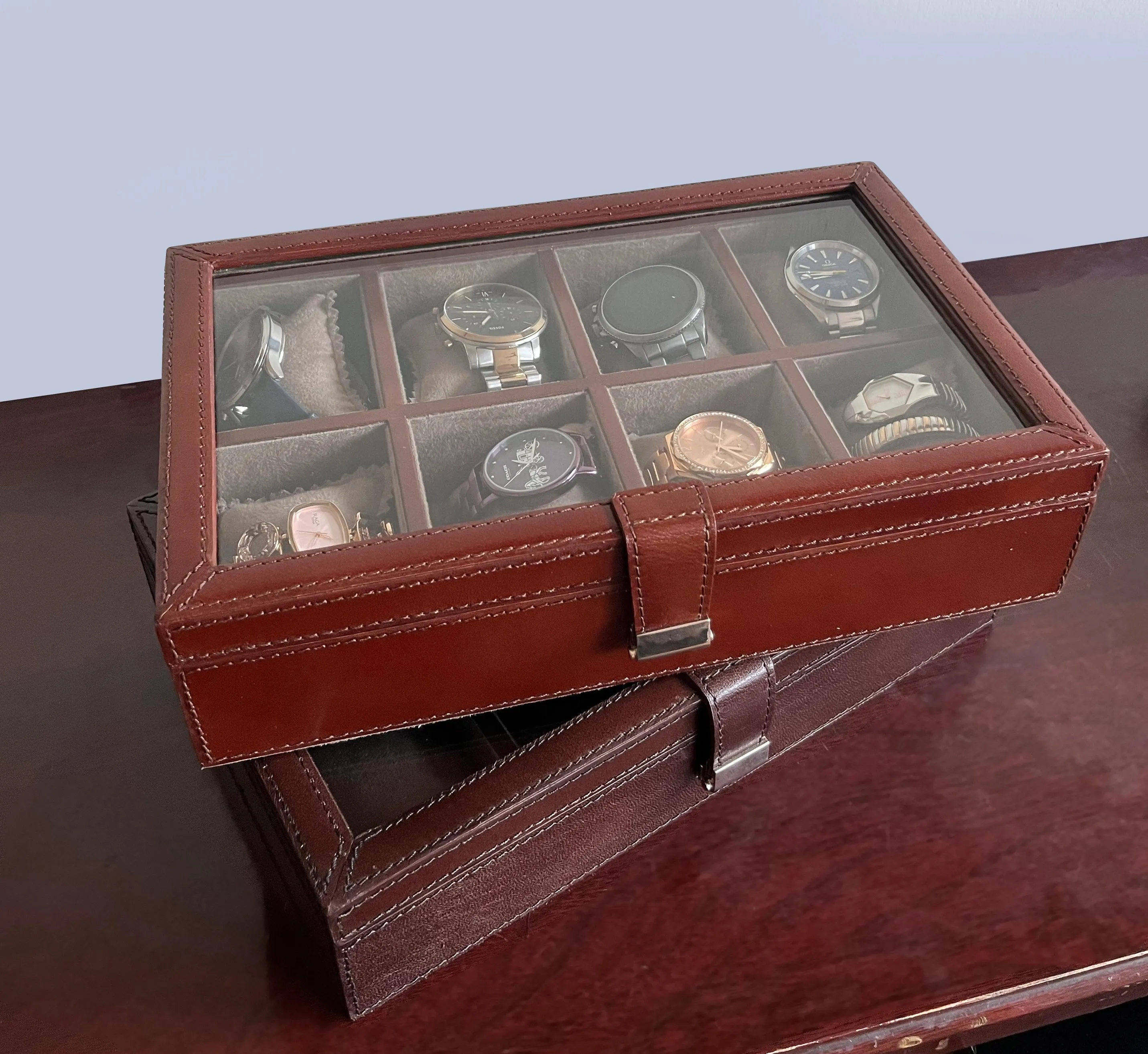 Signature Leather Watch Case - 8 Slots (Brown)