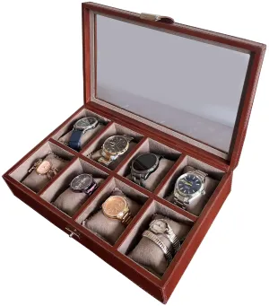 Signature Leather Watch Case - 8 Slots (Brown)