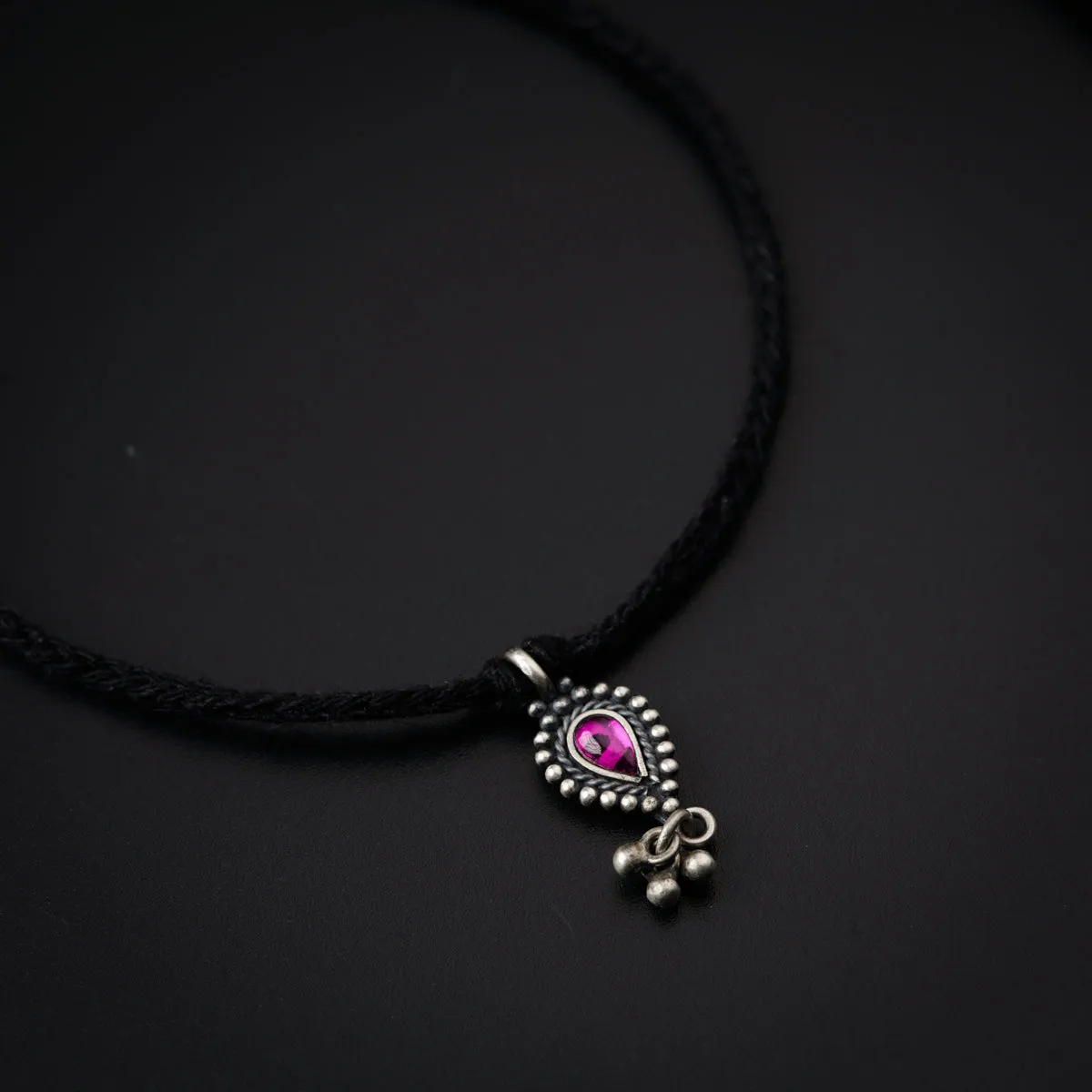 Silver Drop Shape with Ghungroo Motif Anklet/Payal (Tie & Wear)
