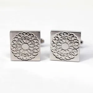 Silver Floral Design Square Cufflinks