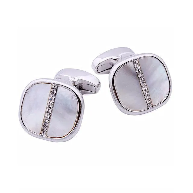 Silver Mother of Pearl Cufflinks with Crystals