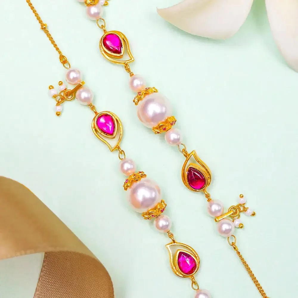 Silver pearl aambi anklet