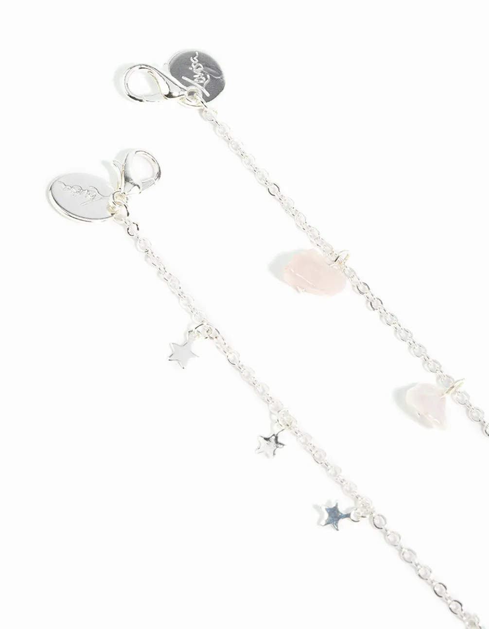 Silver Rose Quartz Star Anklet Set