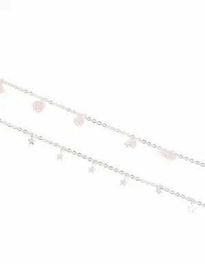 Silver Rose Quartz Star Anklet Set