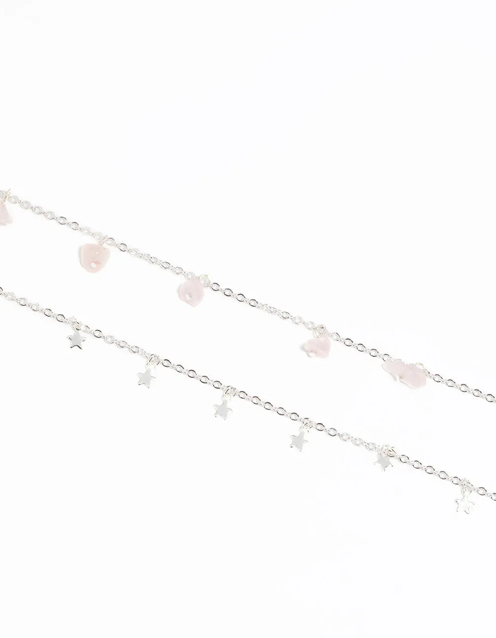 Silver Rose Quartz Star Anklet Set