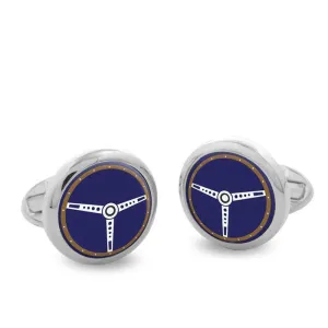 Silver Steering Wheel Enamel Cufflinks