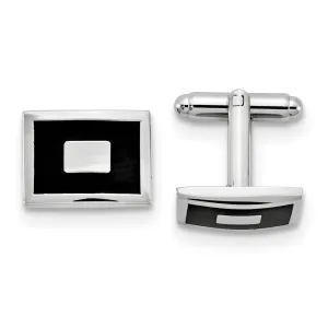 Silver-tone Black Enameled Rectangular Cuff Links
