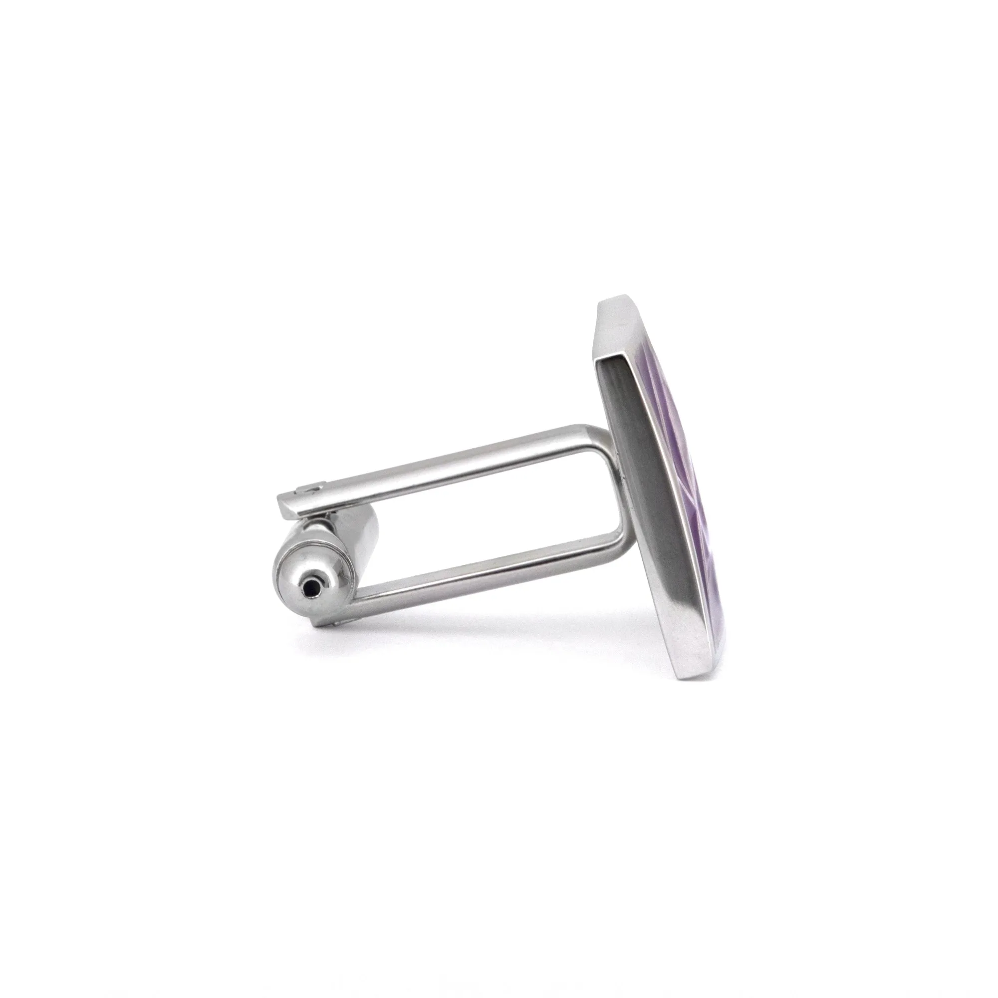 Silver with Purple Enamel Crack Design Cufflinks