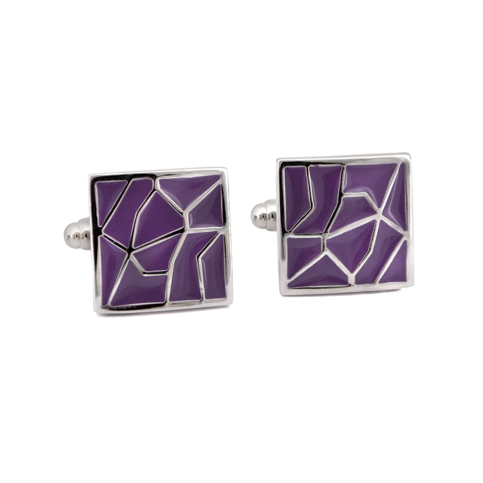 Silver with Purple Enamel Crack Design Cufflinks