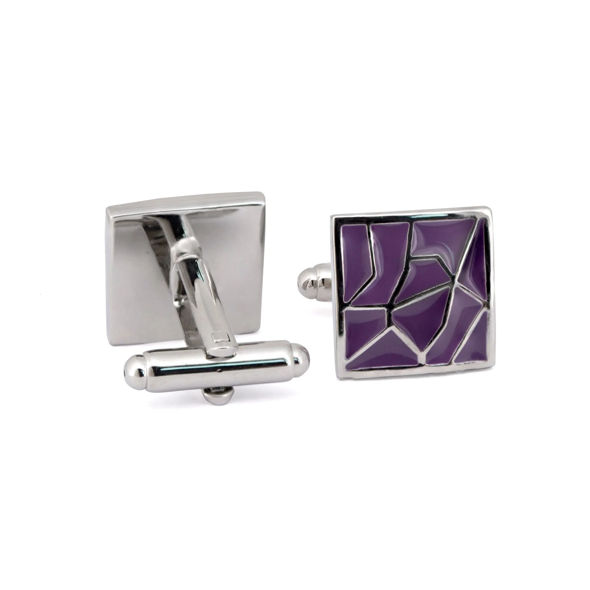 Silver with Purple Enamel Crack Design Cufflinks