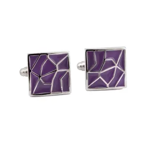 Silver with Purple Enamel Crack Design Cufflinks