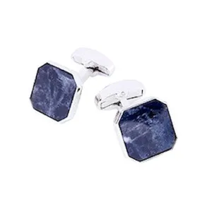 Sodalite Marble Rhodium Polished Cufflinks