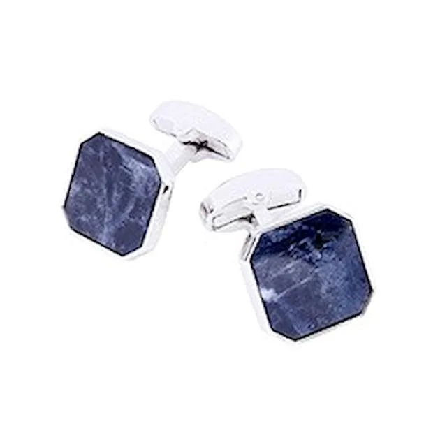 Sodalite Marble Rhodium Polished Cufflinks