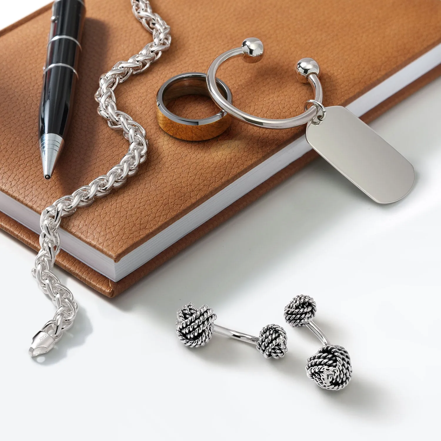 Solid Double Sided Love Knot Shirt Cufflinks for Men - Sterling Silver Gift