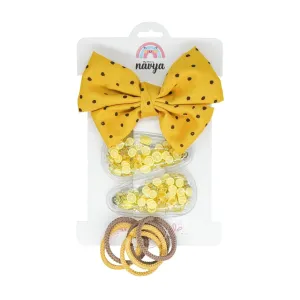 Squeeze The Day Pack of bow, clips, and rubber bands - Yellow and Black ( 2-9 Years)