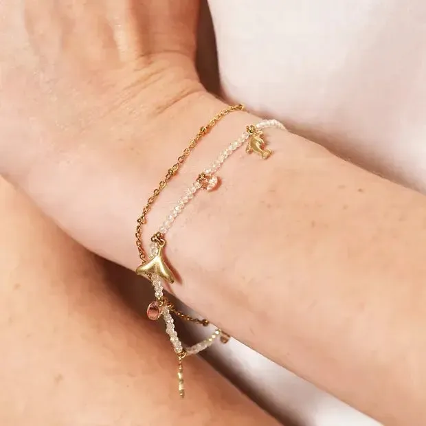 Stainless Steel Double Layer Dolphin Charm Bracelet in Gold