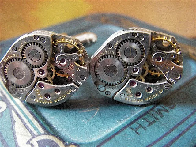 Steampunk Cufflinks - Bulova - Steampunk Cuff Links -Recycled watch movements