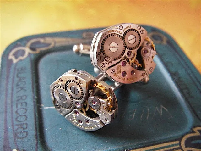 Steampunk Cufflinks - Bulova - Steampunk Cuff Links -Recycled watch movements