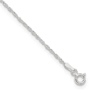Sterling Silver 1.3mm Singapore 10in Plus 1in ext. Chain Anklet