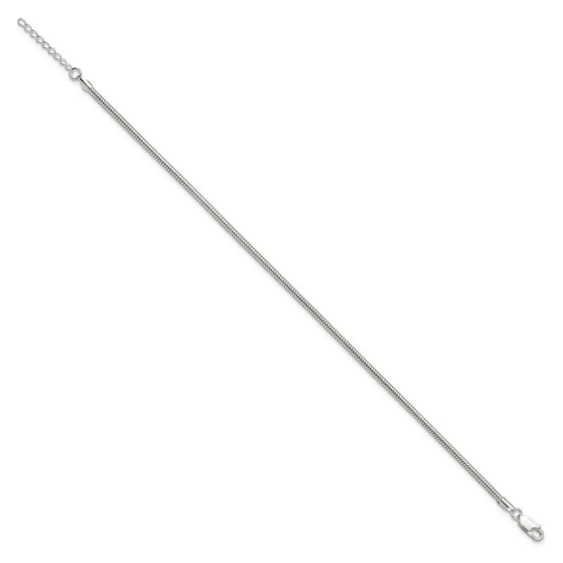 Sterling Silver 2.5mm Snake Chain 9in Plus 1in ext. Anklet
