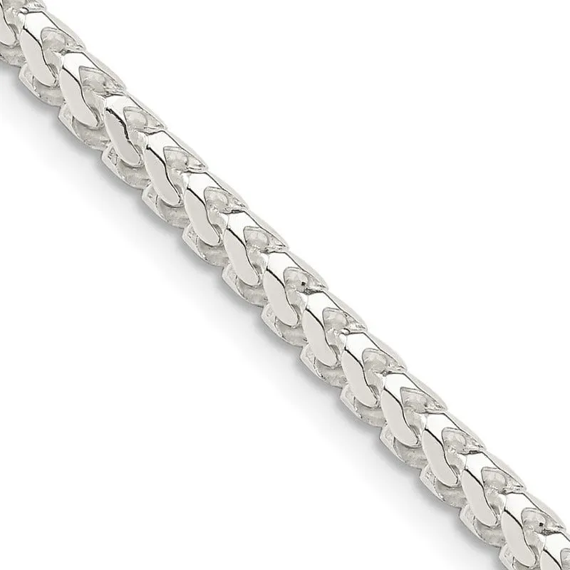 Sterling Silver 3.4mm D/C Square Franco Chain Necklace