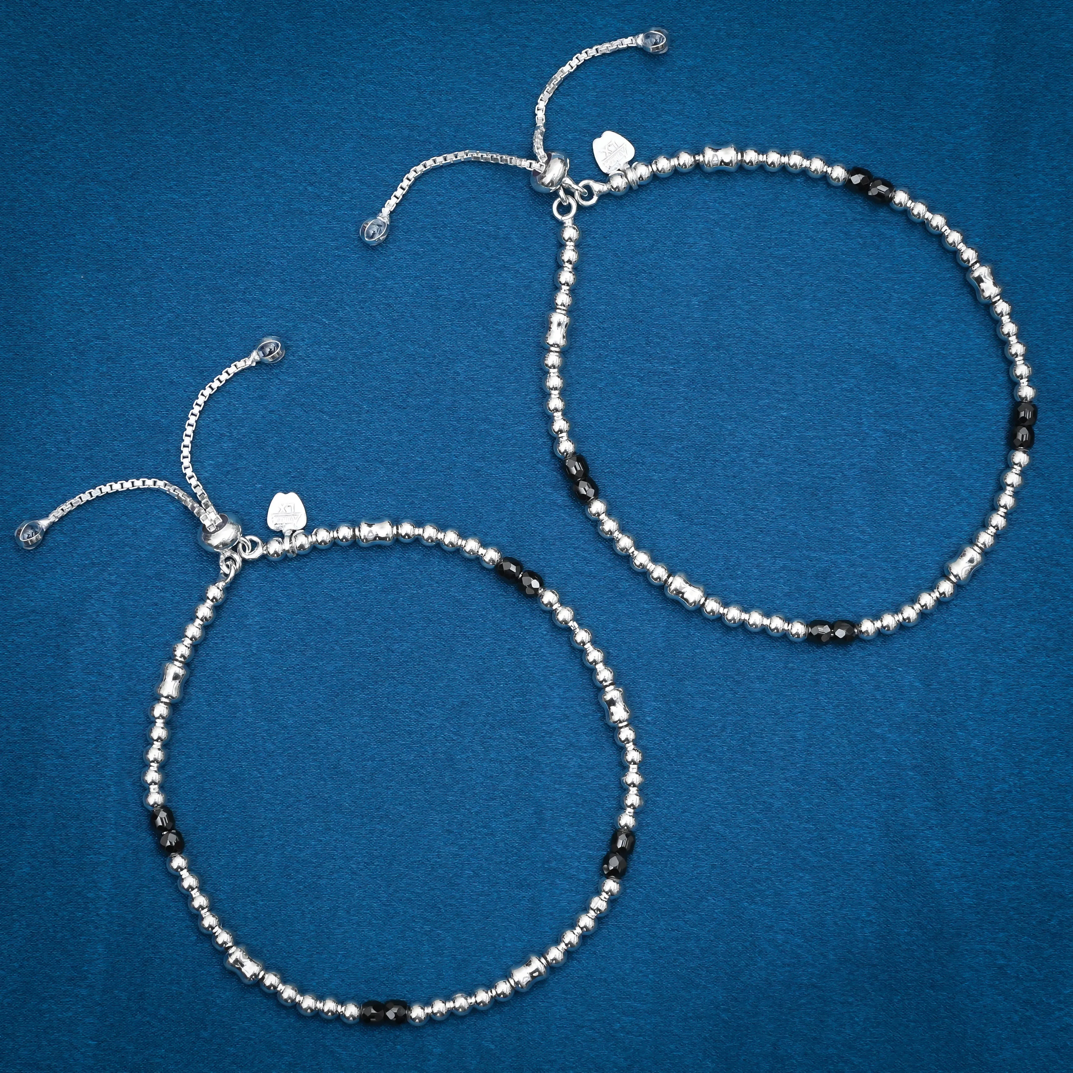 Sterling Silver Black Beads Chain Anklets