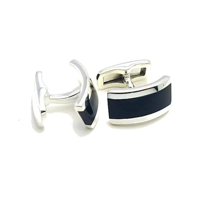 Sterling Silver Onyx Rectangle Cufflinks