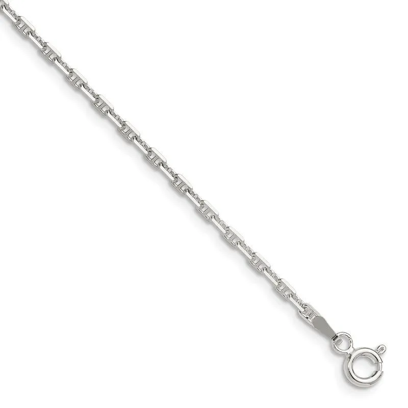 Sterling Silver Polished and D/C 2mm Marine Link Chain Bracelet