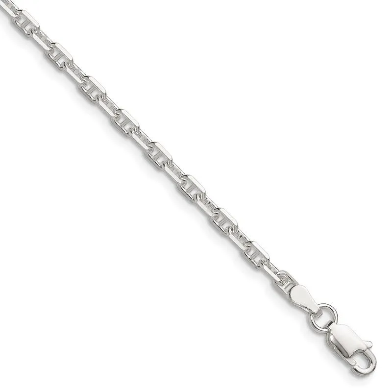 Sterling Silver Polished and D/C 3mm Marine Link Chain Bracelet
