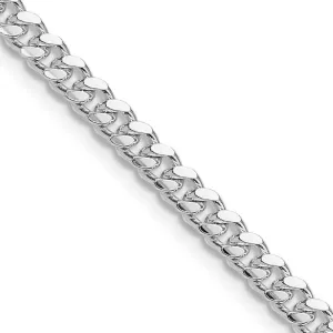 Sterling Silver Rhodium-plated 4mm Domed w/ Side D/C Curb Chain Necklace