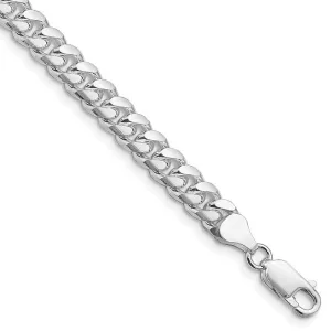 Sterling Silver Rhodium-plated 7mm Domed w/ Side D/C Curb Chain Bracelet