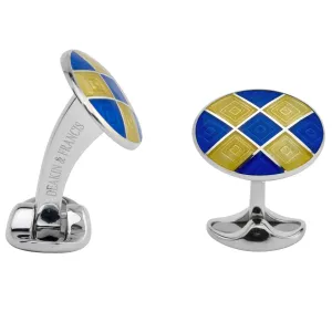 Sterling Silver Royal Blue & Bright Yellow Patterned Enamel Cufflinks