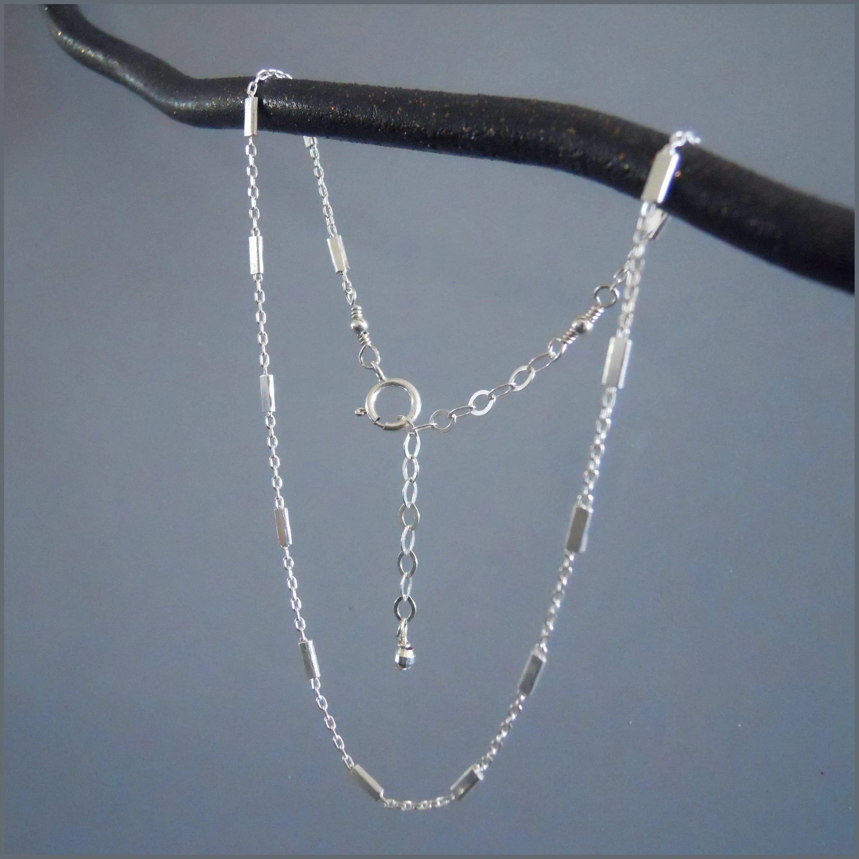 Sterling Silver Simple Tube Chain Anklet, Silver Ankle Bracelet, Foot Jewelry