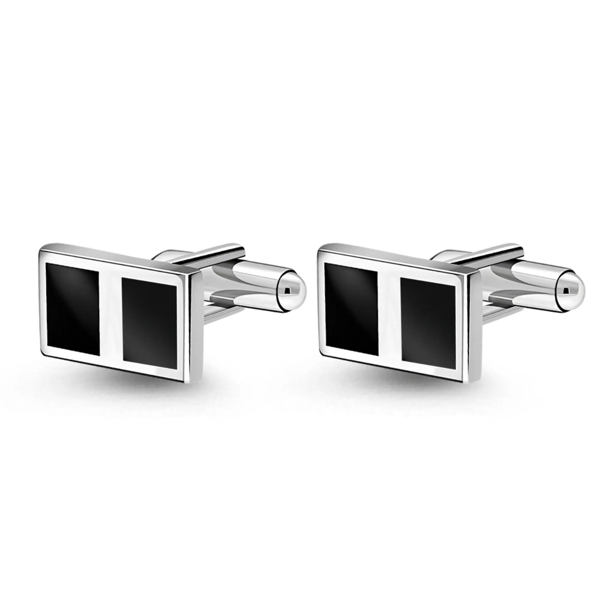 Sterling Silver Whitby Jet Split Rectangular Cufflinks