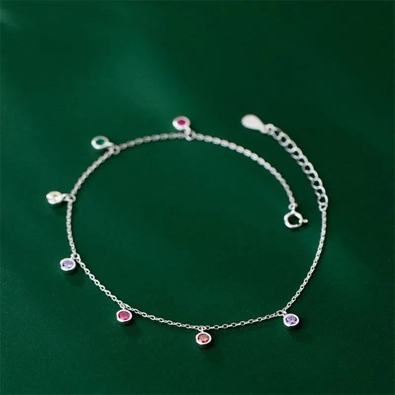 Sterling Silver Zircon Round Anklet For Women