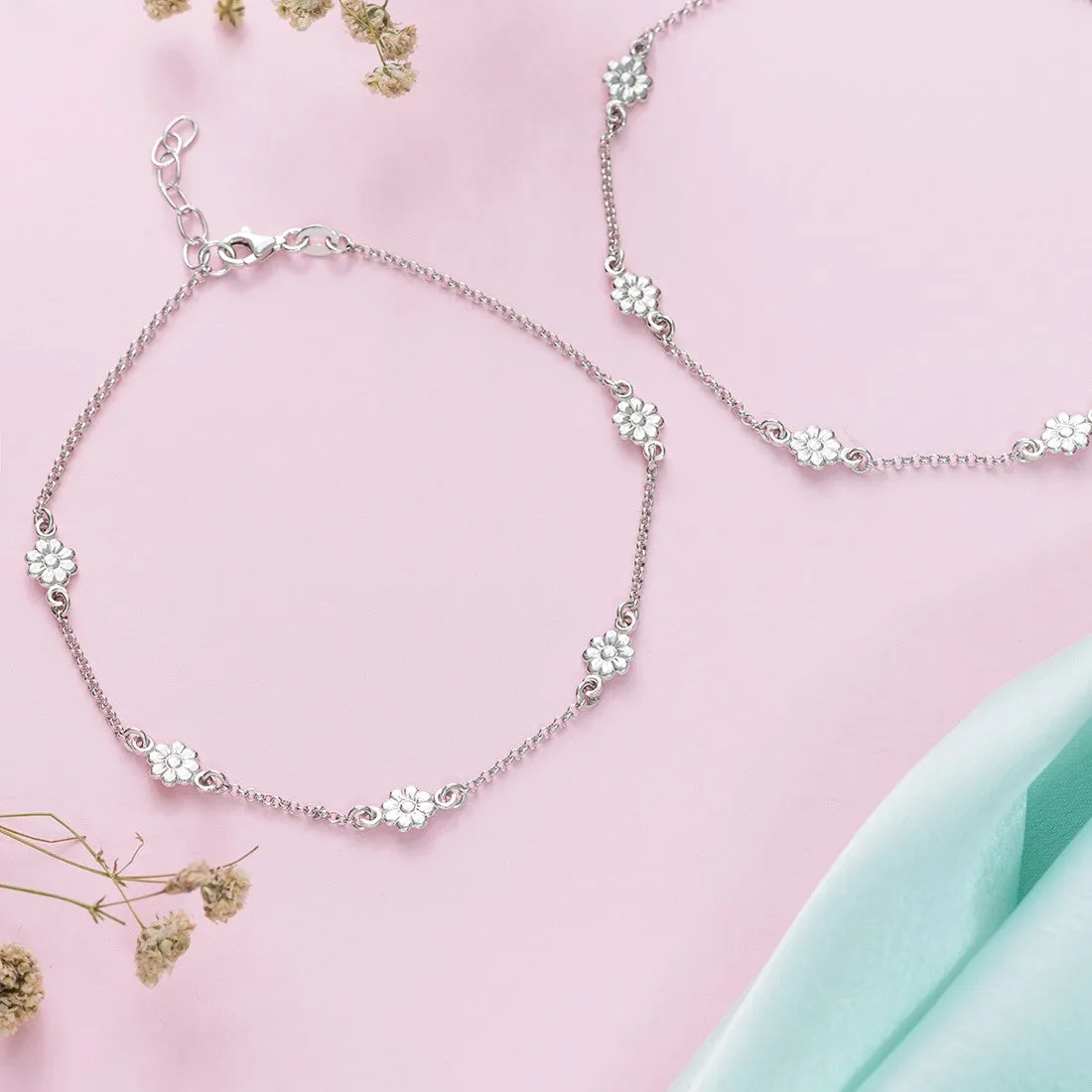 Studded flower 925 Sterling Anklets