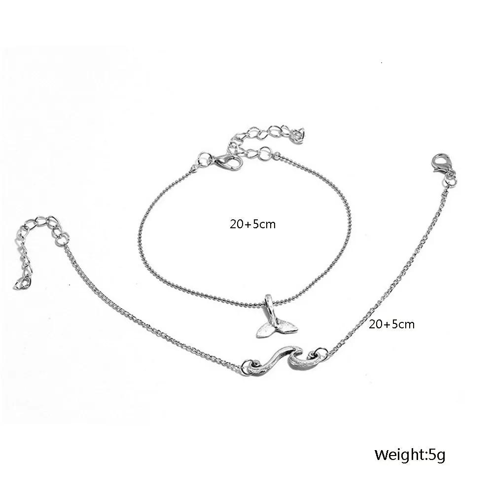 Summer Beach Double-layer Wave Fishtail Pendant Anklet