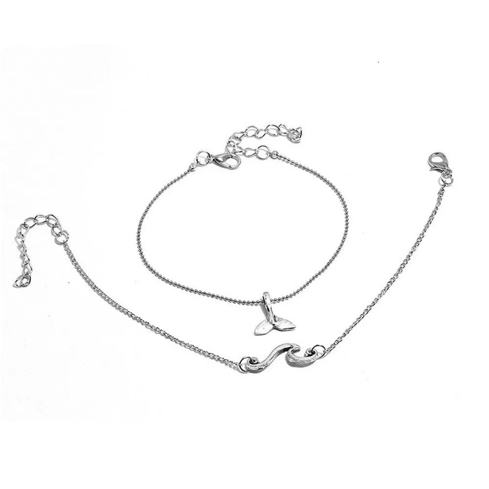 Summer Beach Double-layer Wave Fishtail Pendant Anklet