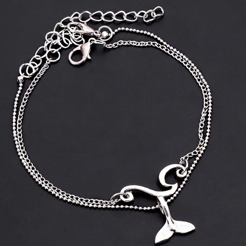 Summer Beach Double-layer Wave Fishtail Pendant Anklet